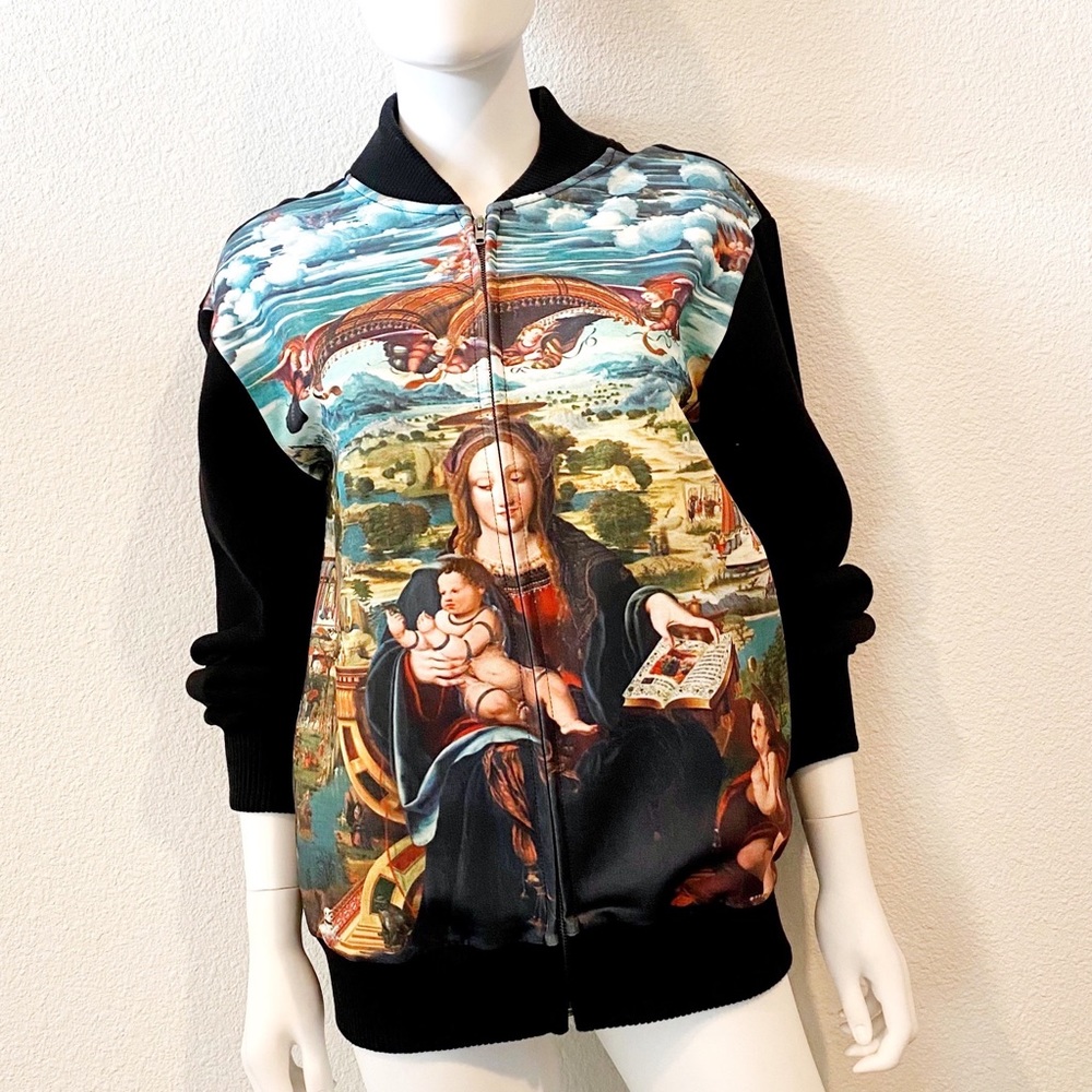 Renaissance Print Fleece Bomber Jacket